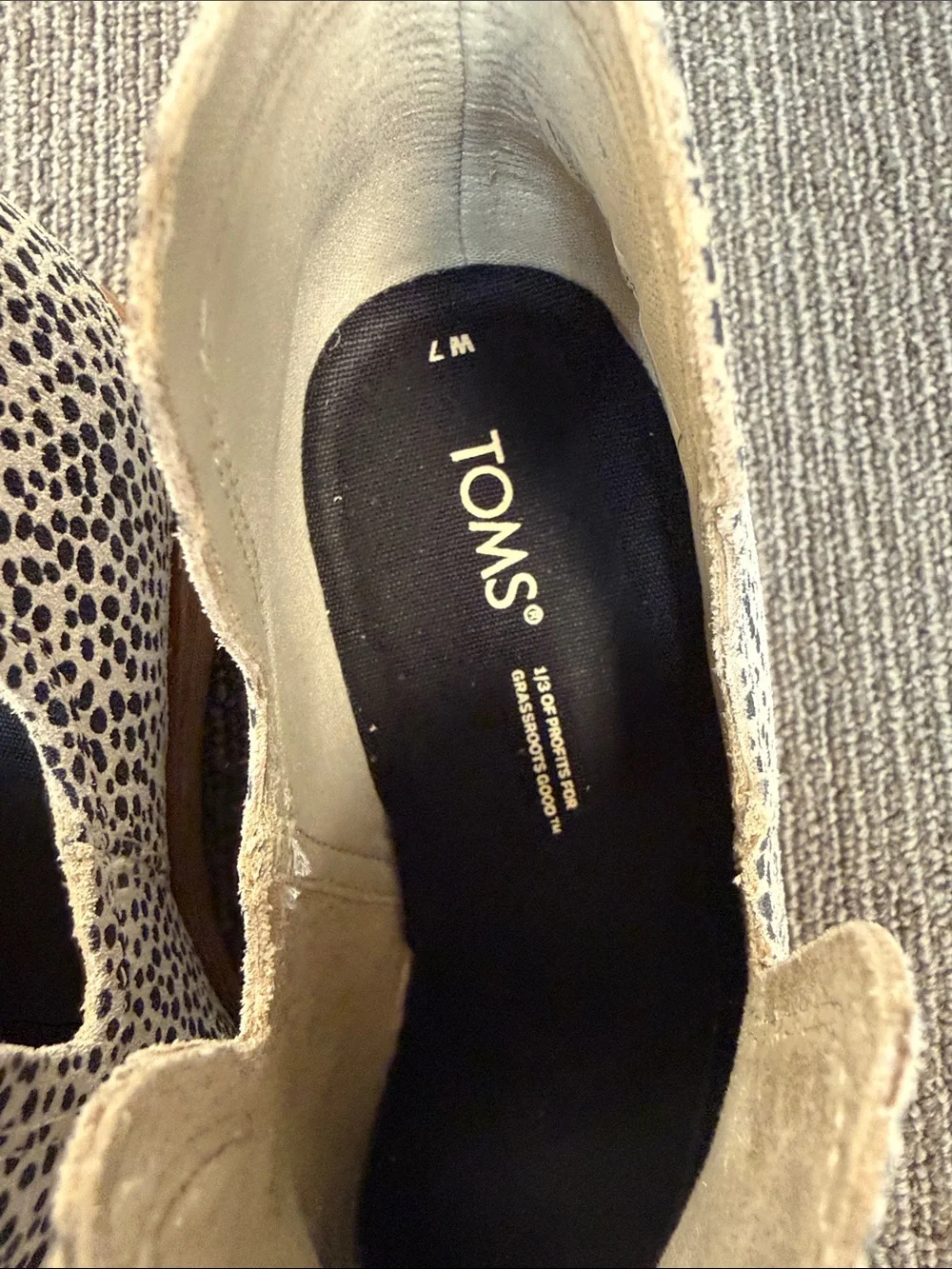 Toms Women's Black & Cream Spotted Wedge Booties